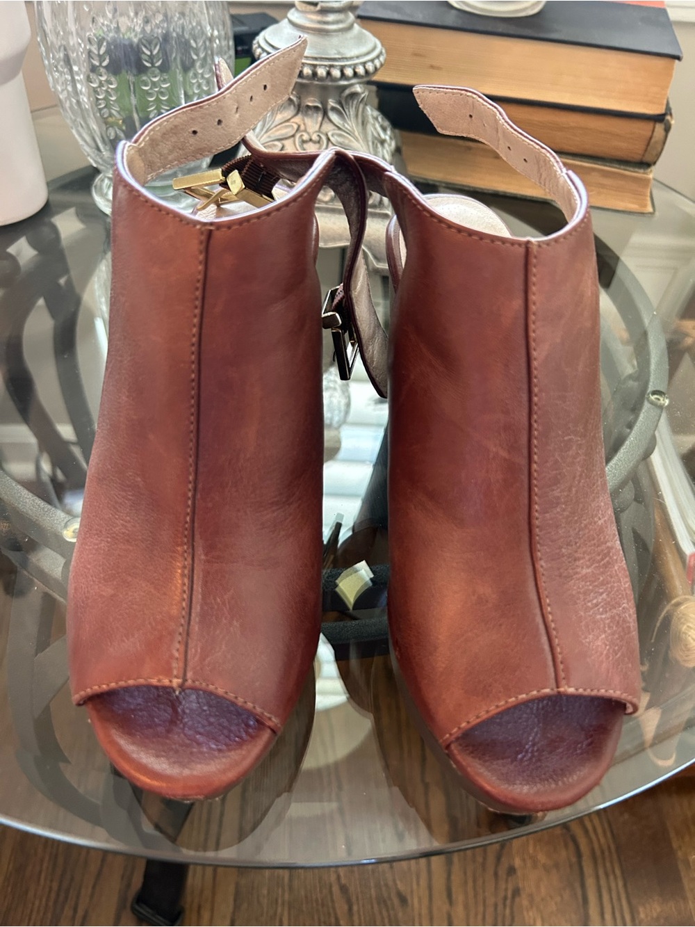 Kenneth Cole Brown Leather Open-Toe Wedge Sandals
